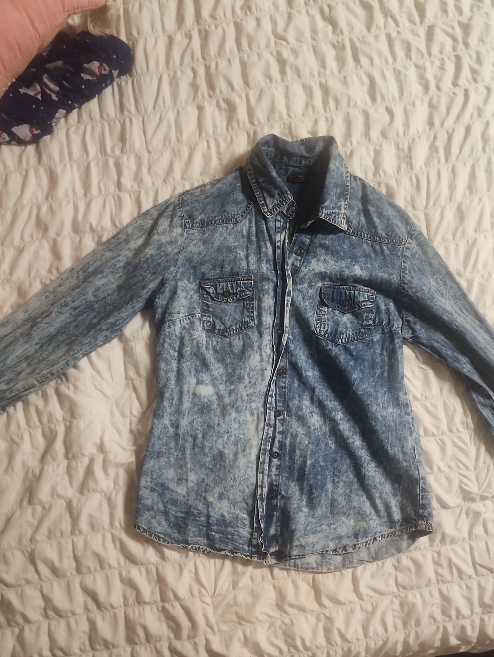 Acid Wash Blue Button-Down Denim Shirt